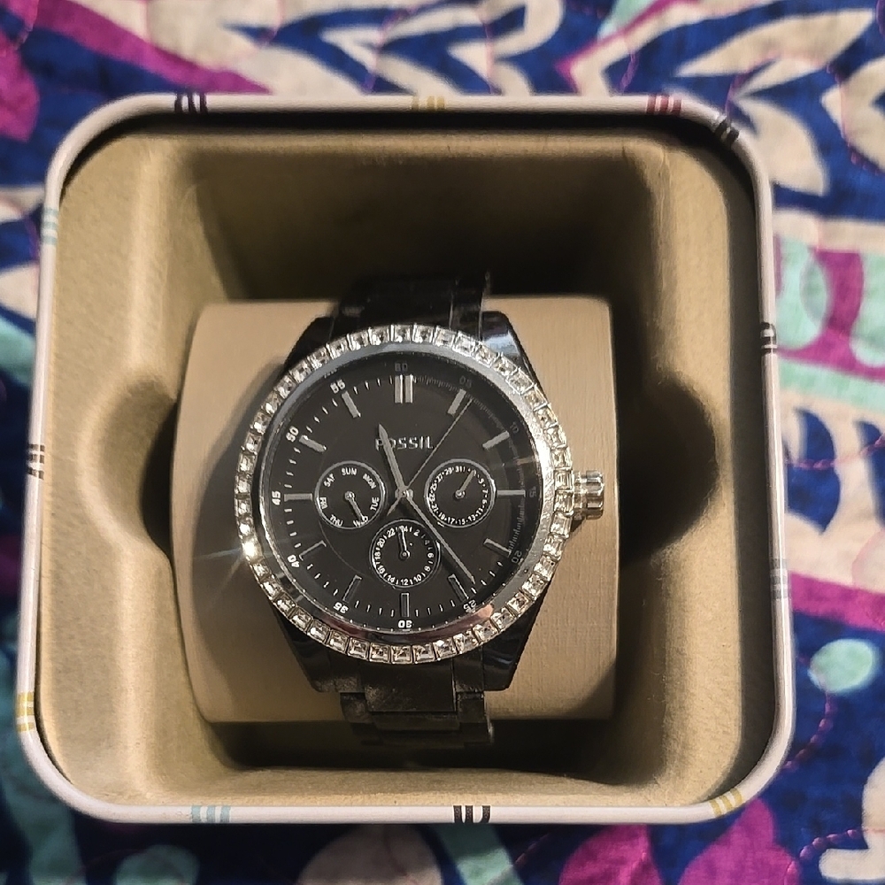 Fossil Black Watch with Crystal Accents